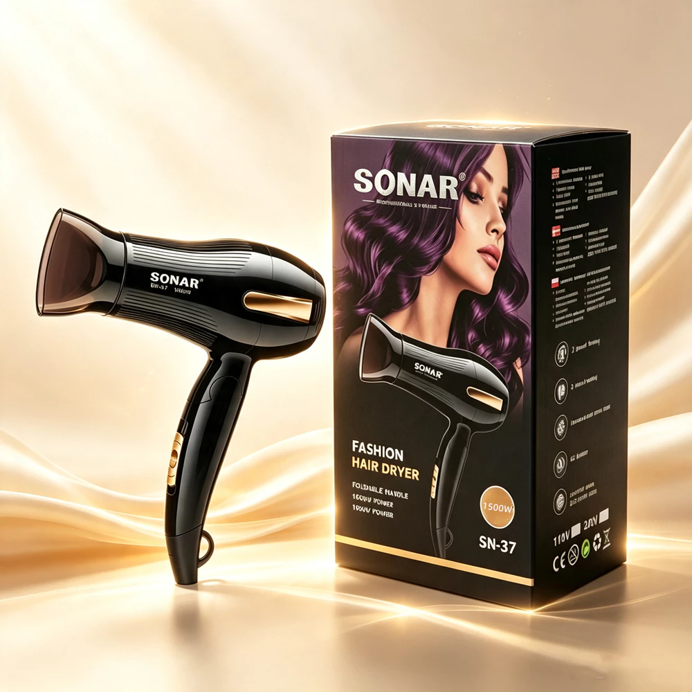 Secador De Cabelo Turbo Profissional 110V Secador Potente e Rápido 1500W Voltagem Quente Vento Frio 3 Níveis