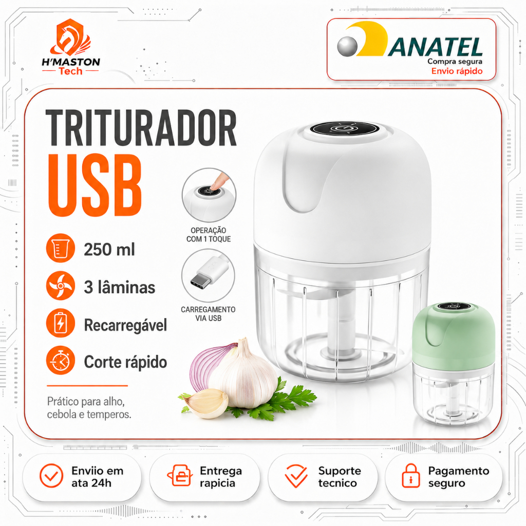 H'Maston FR08 Triturador De Alho Processador De Alimentos Eletrico Triturador De Alho Elétrico Mini Processador De Alho