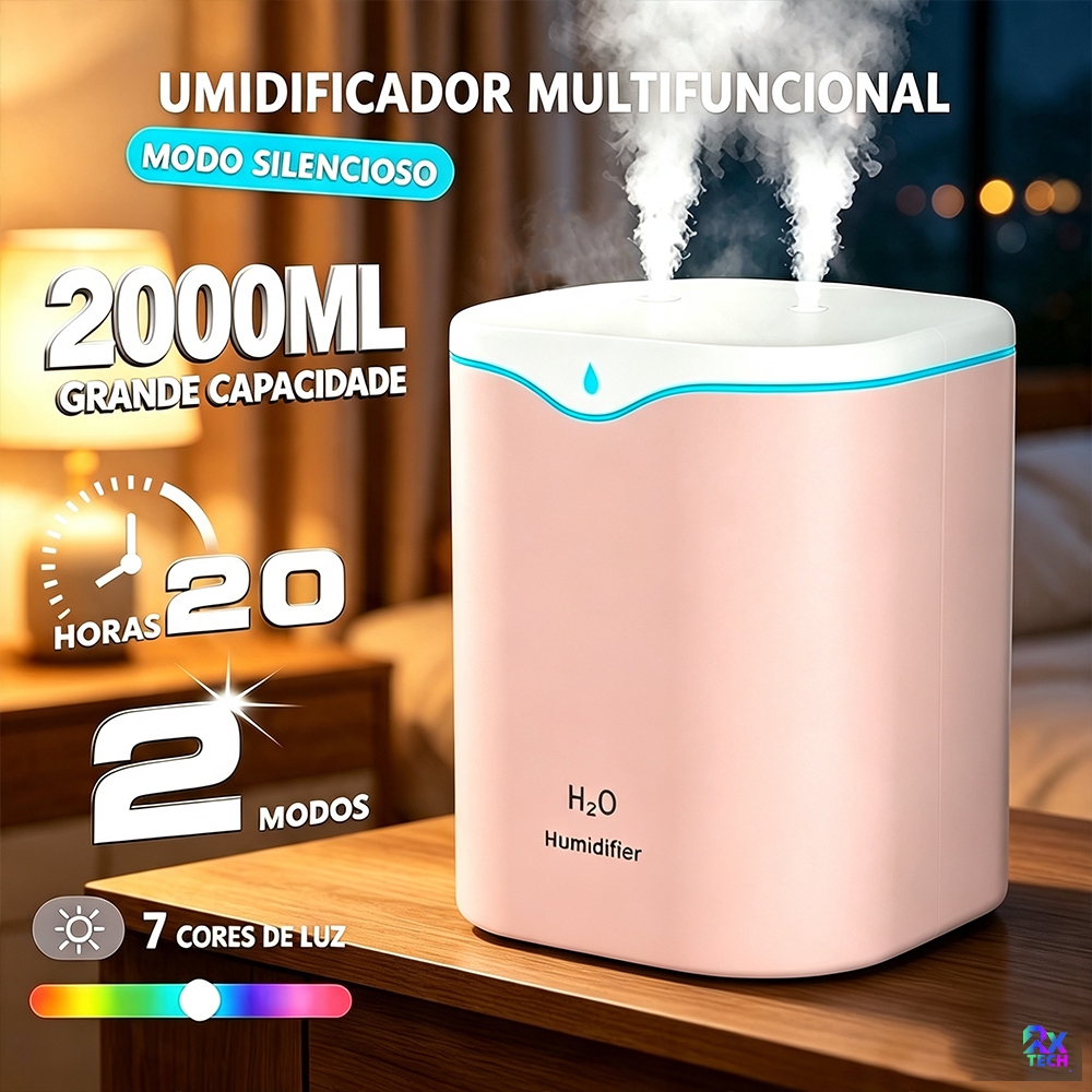 Umidificador De Ar E Aromatizador Grande De Ambiente Ultrassônico Portátil Usb Luz Led Purificador De Ar