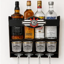 Bar Adega Corinthians Barzinho de Parede MDF Porta Taças Porta Vinho Cantinho do Churrasco Decoração