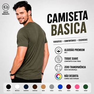 Camiseta Masculina Verde Militar 100% Algodão Premium Slim Básica Gola Redonda Tribo