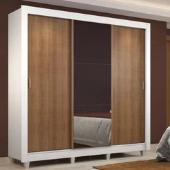 Guarda Roupa Casal Madesa Lyon 3 Portas de Correr com Espelho 2 Gavetas com Pés - Branco/Rustic