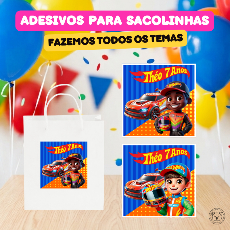 ENVIO RÁPIDO Adesivo Rótulo Personalizado para Sacolinha Hot Wheels | Aniversário, Festa, Lembrancinhas, Mimos