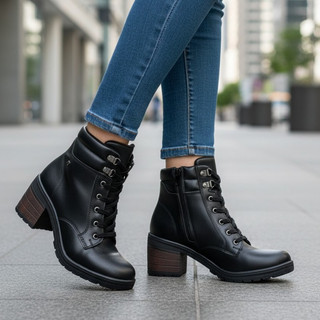 Bota Coturno Feminina Preta Salto Bloco para Outono Inverno Trabalho e Passeios