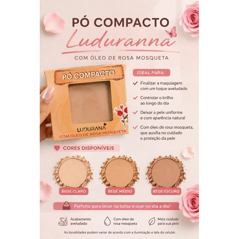 Pó Compacto Luduranna com Óleo de Rosa Mosqueta