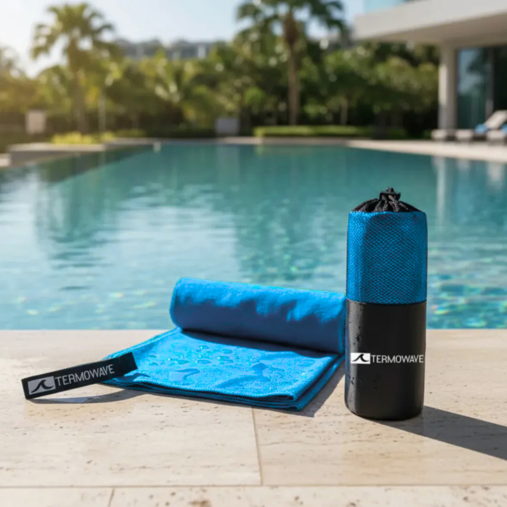 Toalha Microfibra Termowave Secagem Rápida Piscina Academia 130x80cm corrida camping natação praia