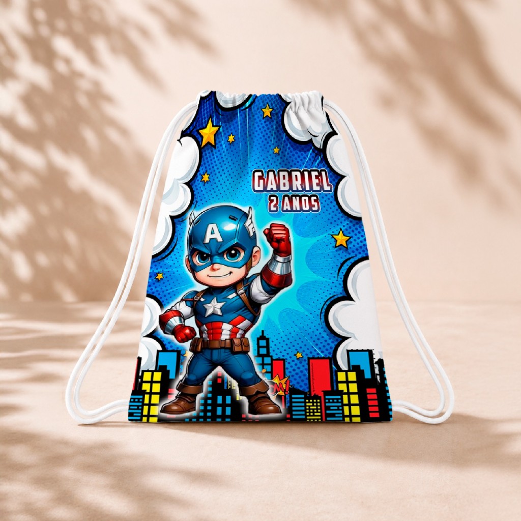 10 Mochila Personalizada Infantil 18x26 Sacolinhas Surpresa Festa Aniversário Lembrancinha Capitão América Cute M2
