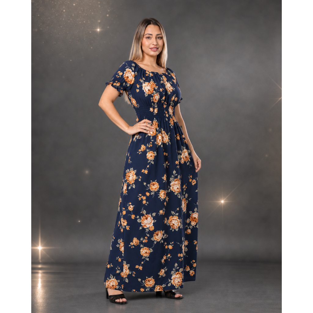 Vestido Longo com Mangas e Cintura com Elástico, Confortável– Veste do 38 ao 40 em Varias Cores