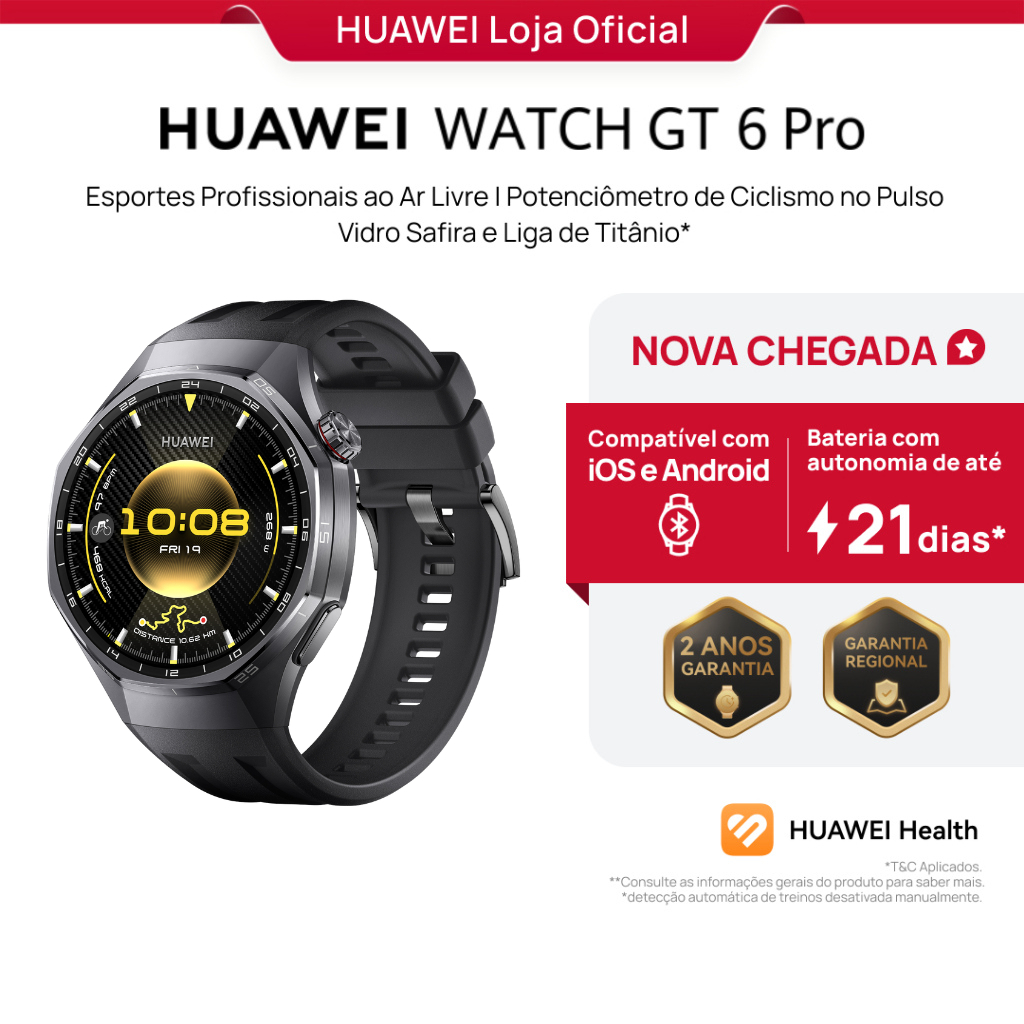 HUAWEI WATCH GT 6 Pro 46mm | Smartwatch Relogio | Vidro Safira e Liga de Titânio | GPS Integrado