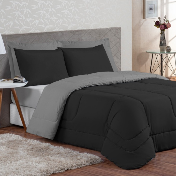 Kit Edredom 5 Peças Ternura Queen Dupla Face Várias Cores com Fronhas e Porta Travesseiro