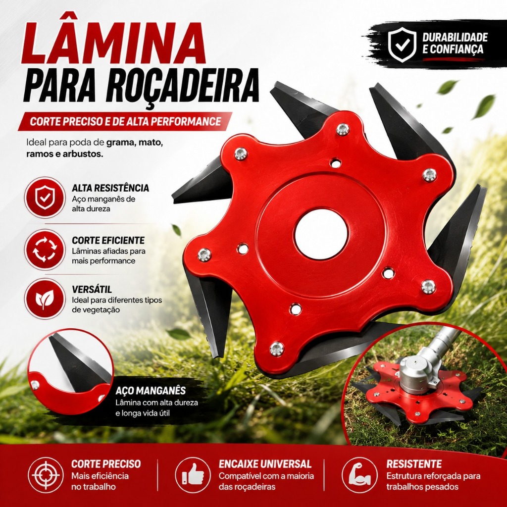 Lâmina 6 Pontas Tipo Canivete para Roçadeira, Alta Resistência