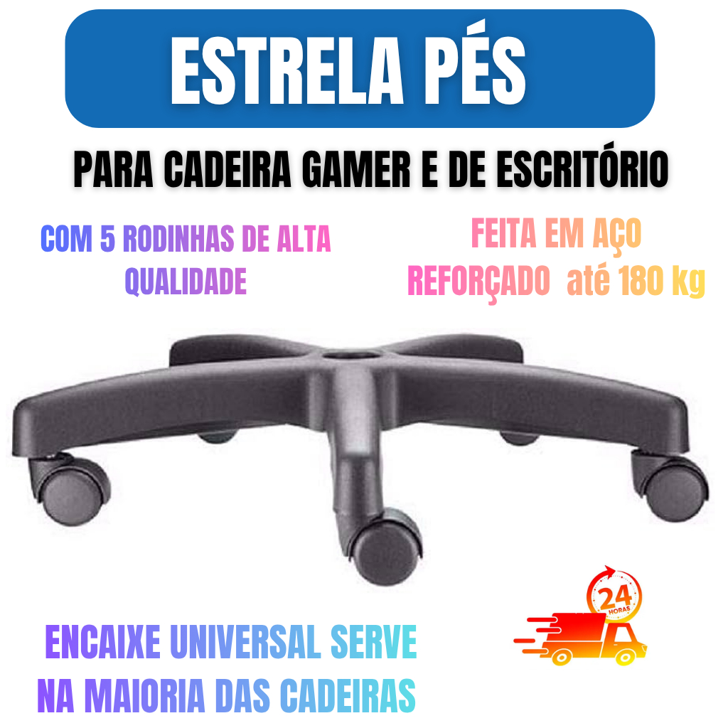 Estrela Base de Ferro Reforçada com 5 Rodízios para Cadeira de Escritório e Gamer Reforçada Ferro Suorte 180 kg