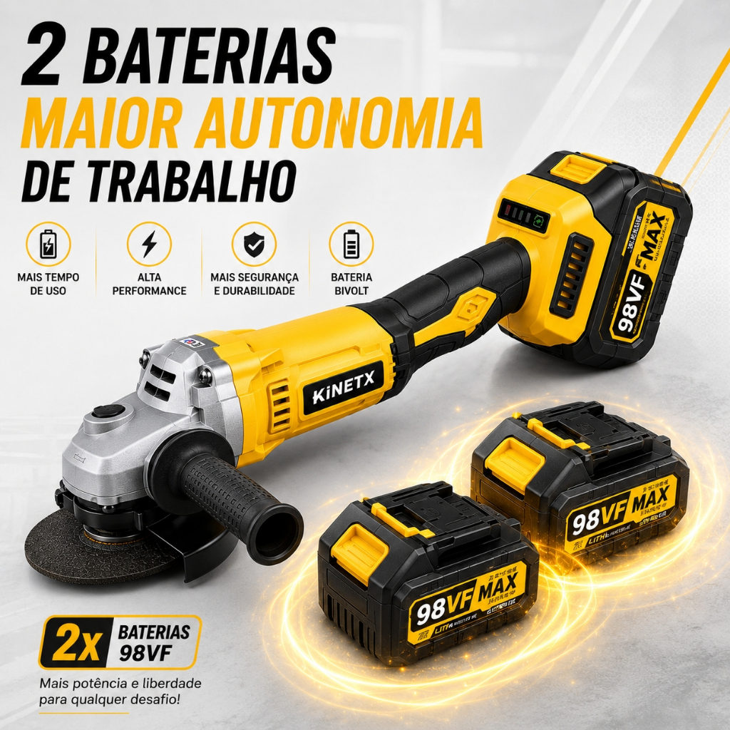 Esmerilhadeira E Lixadeira Angular Brushless 125mm 98VF Kit 2 Baterias + Maleta E Acessórios — imagem 2 de 2