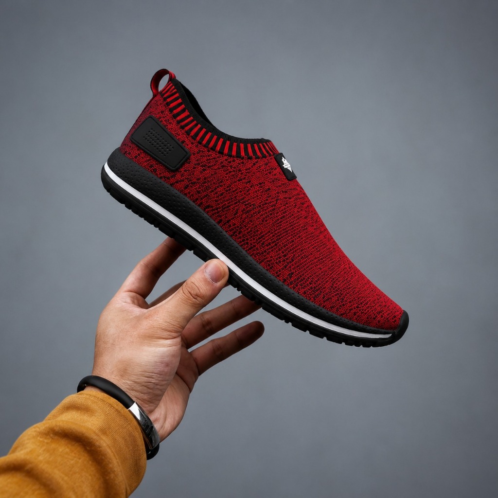 Tênis Slip On Masculino Meia Knit Sem Cadarço Preto Cinza Vermelho Azul