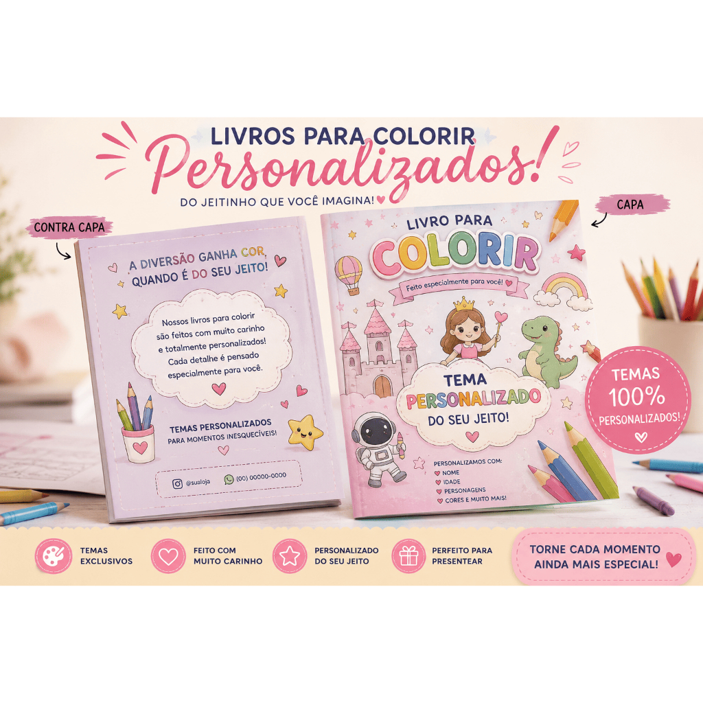Livro de Colorir Personalizado Infantil | Lembrancinha de Aniversário | Festa Infantil | Tema Personalizado