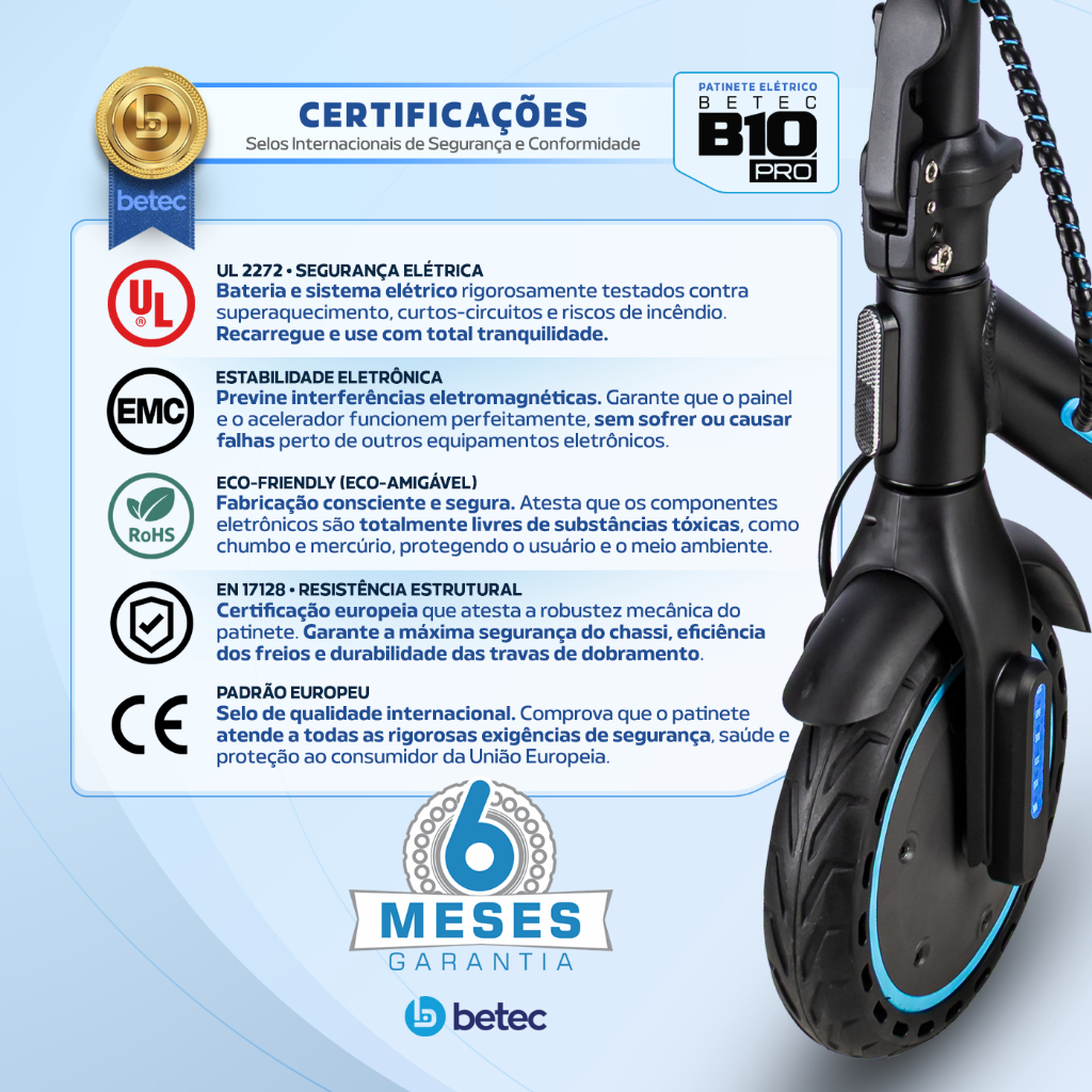 Patinete Elétrico Betec B10 PRO 30 Km/h Velocidade Máxima Motor 500W 10.4Ah App Bluetooth 5 Certificados · foto 2