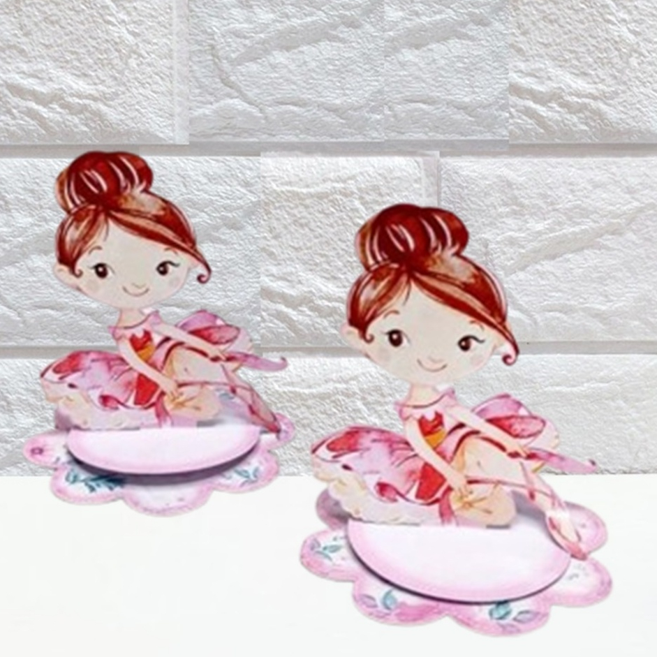 Apliques em Pé 3D Personalizado Bailarina Aquarelada Lembrancinhas para Festa Infantil