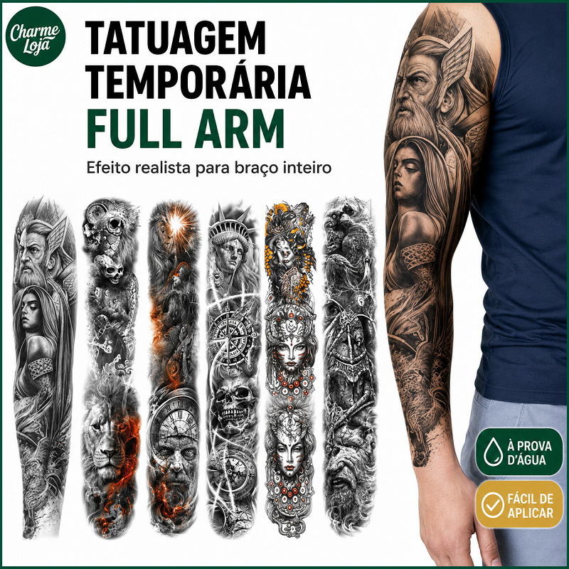 Tatuagem Temporária Realista 3D à Prova d'Água Unissex Tattoo Fake para Festa Praia e Verão