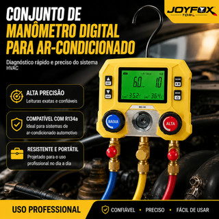 Manifold Digital JOYFOX para Ar Condicionado Automotivo 92 Tipos de Refrigerantes Pressão e Vácuo LCD