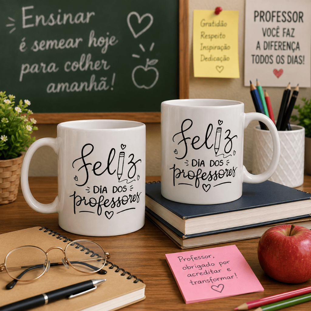 Kit 10 Canecas Interativa Dia dos Professores Lápis Plastica 320ml presente