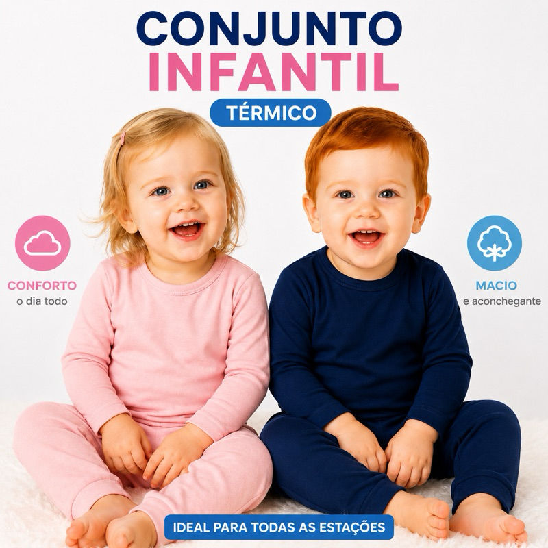 Conjunto Térmico Infantil Unissex 1-3 Anos Bebê Inverno Segunda Pele Frio Quentinho Menino Menina