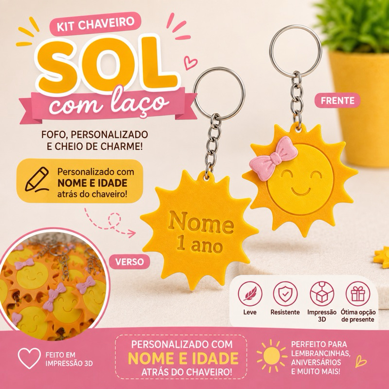 kit chaveiro Sol Personalizado com nome /lembrancinha festa 1 ano/ Primeira volta ao Sol Menina / aniversário