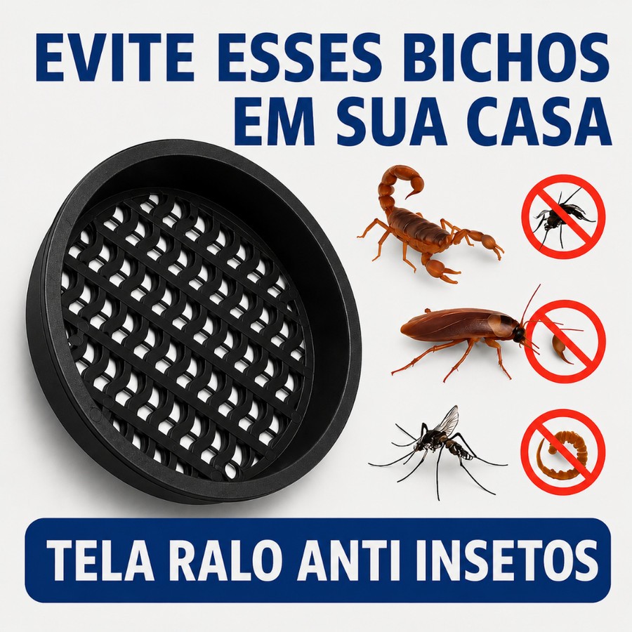 Tela Para Ralo 10 cm Anti Inseto Evita Passagem de Escorpião Baratas Vedação Universal Banheiro Cozinha Casa King Parts