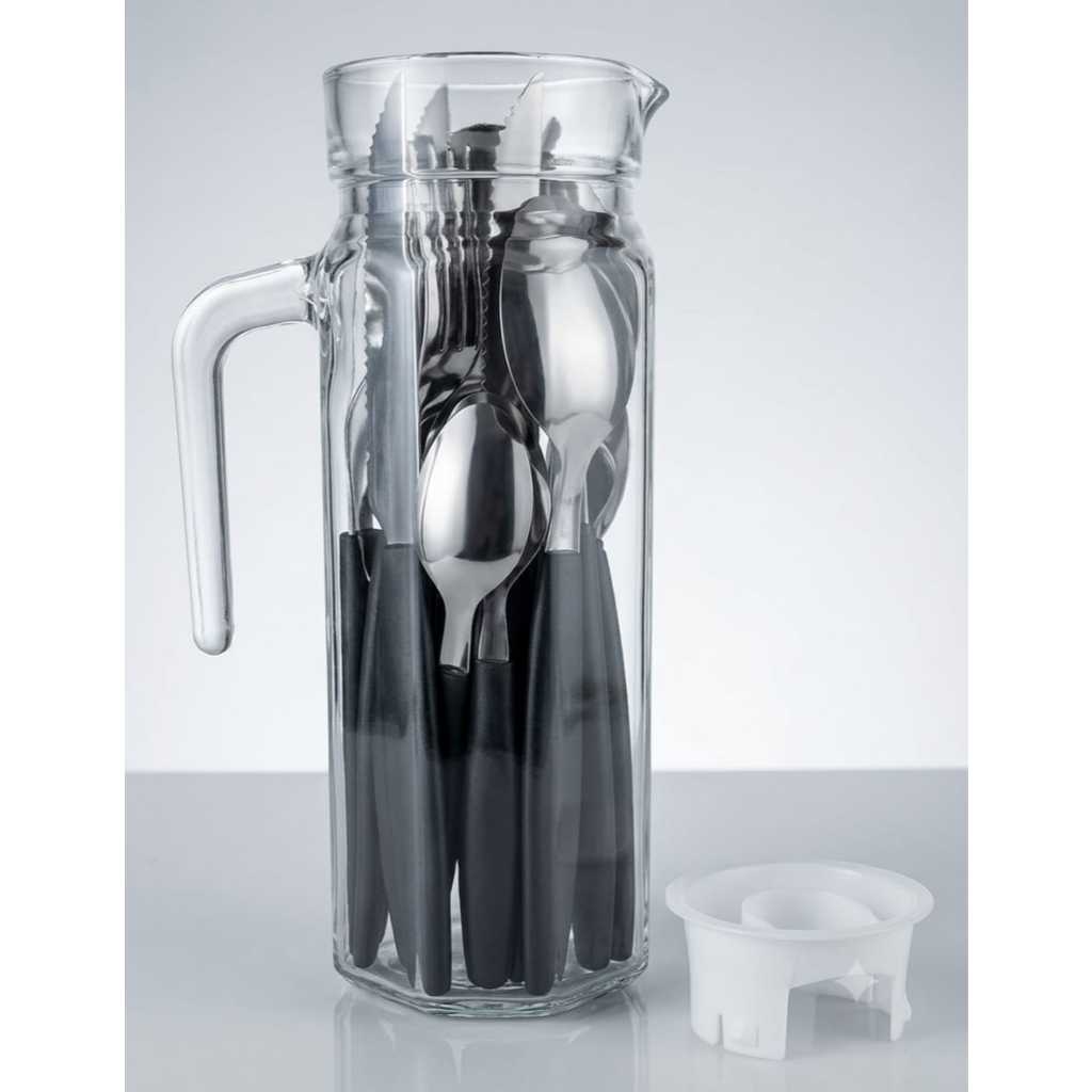 Conjunto Talheres Inox 24 Peças + Jarra de Vidro 1L | Mesa Posta | Cozinha Jarra De Vidro