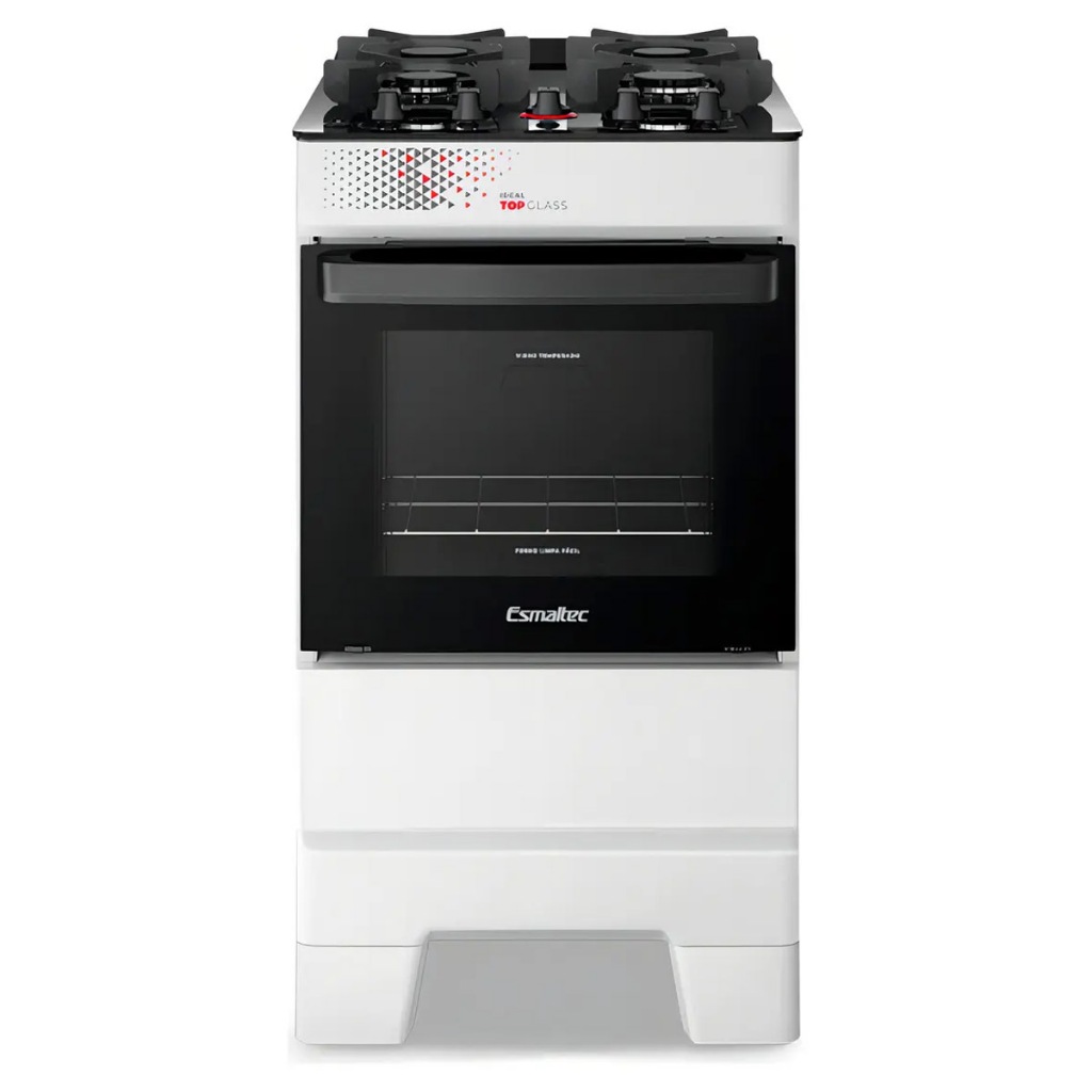Fogão de  Piso à Gás 4 Bocas Esmaltec Ideal Top Glass Branco Mesa de Vidro Acendimento Automático