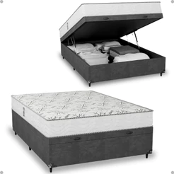Baú Viúva Suede Cinza + Colchão D33 One Face Branco- e-Shop Casa