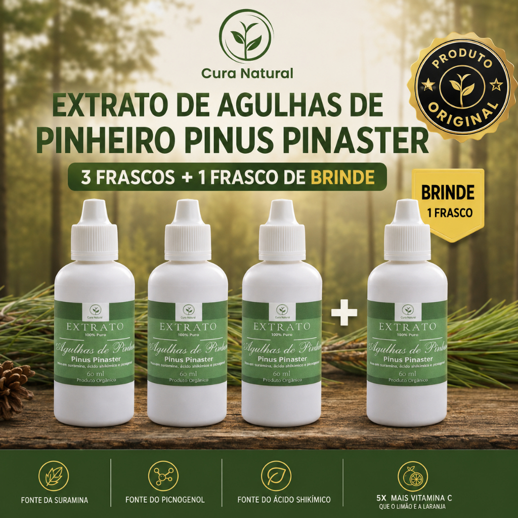EXTRATO DE AGULHAS DE PINHEIRO PINUS PINASTER  -  4 FRASCOS - CURA NATURAL - DETOX - REGENERADOR CELULAR