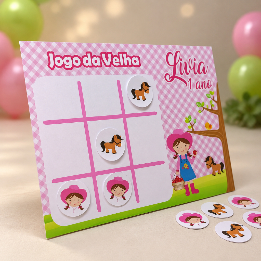 Lembrancinha Personalizada Jogo da Velha Fazendinha Rosa / Lembrancinha de Aniversário / Lembrancinha de Festa