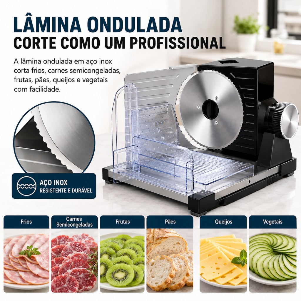 Belifou Fatiador Elétrico Multifuncional de Alimentos para Carne Presunto Queijo Pão Ajustável 0-15mm · foto 2