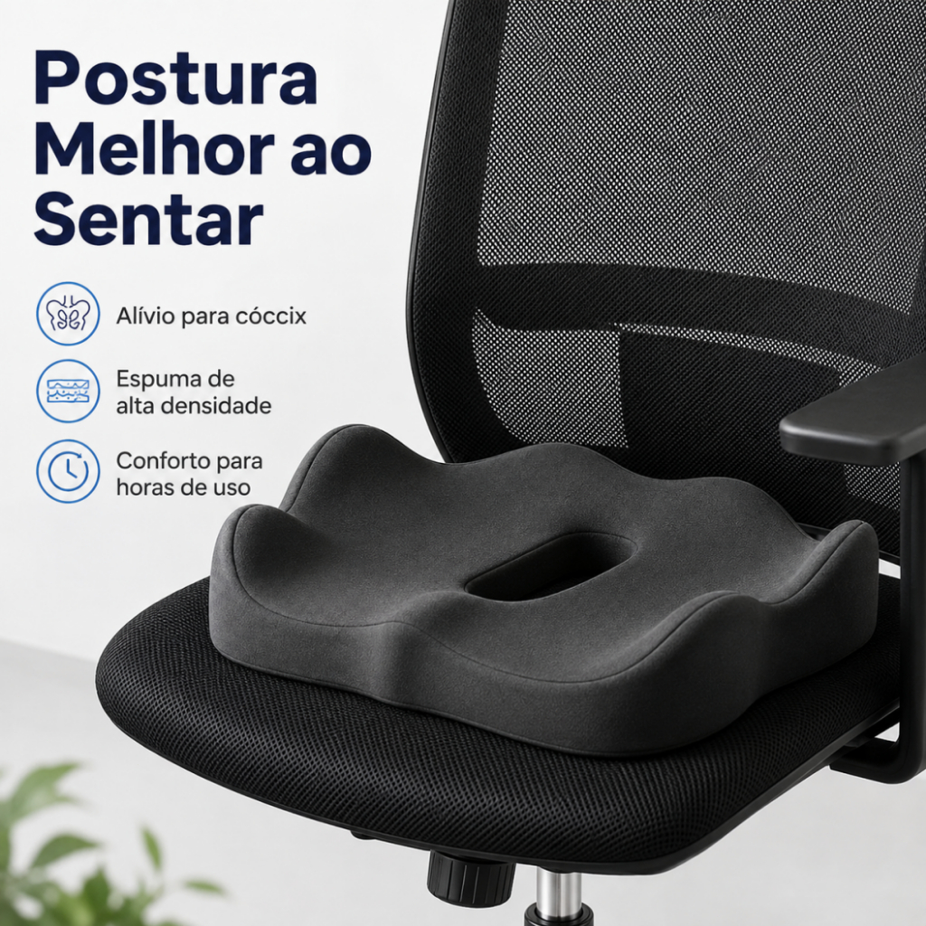 Almofada Ergonômica para Assento com Espuma de Alta Densidade Suporte para Cóccix Cadeira Escritório Carro Casa