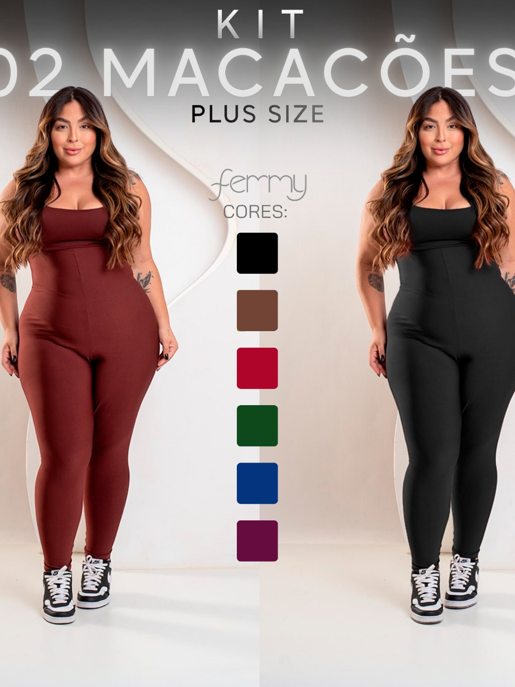 Kit 2 Macacão Longo Fitness Run Plus Size Feminino Suplex Treino Academia Zero Transparência Direto da Fábrica