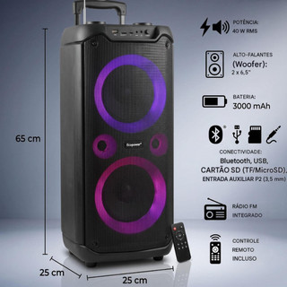 Caixa de Som Ecopower EP-2225 Torre Bluetooth 40W Portátil Potente com Som Estéreo