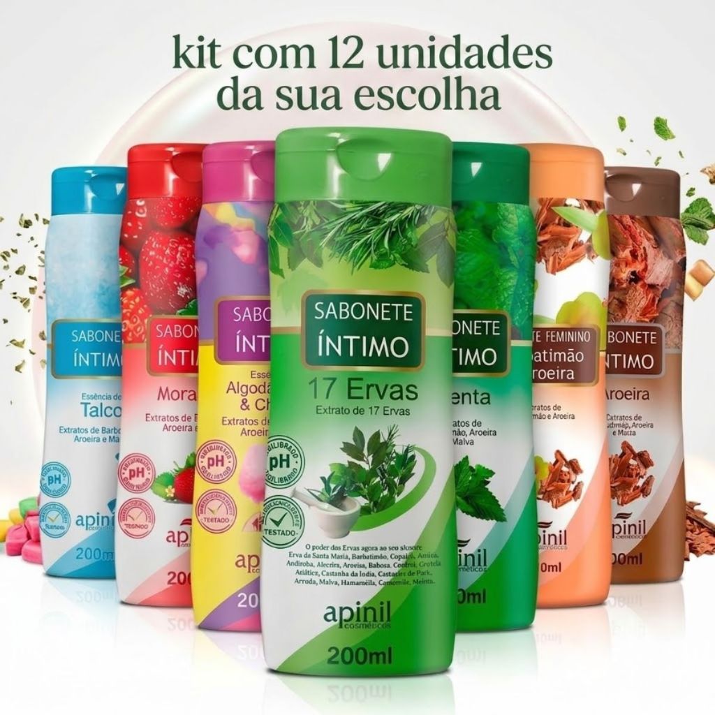 Kit 12 Sabonete Íntimo Apinil Feminino DA SUA ESCOLHA Fragrância Equilíbrio 200ml