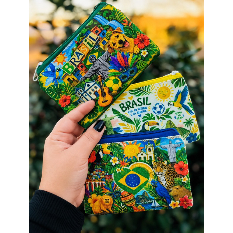 kit 10 Porta moedas , porta absorvente lembrancinhas/brindes copa Brasil brasileiro verde e amarelo canarinho.