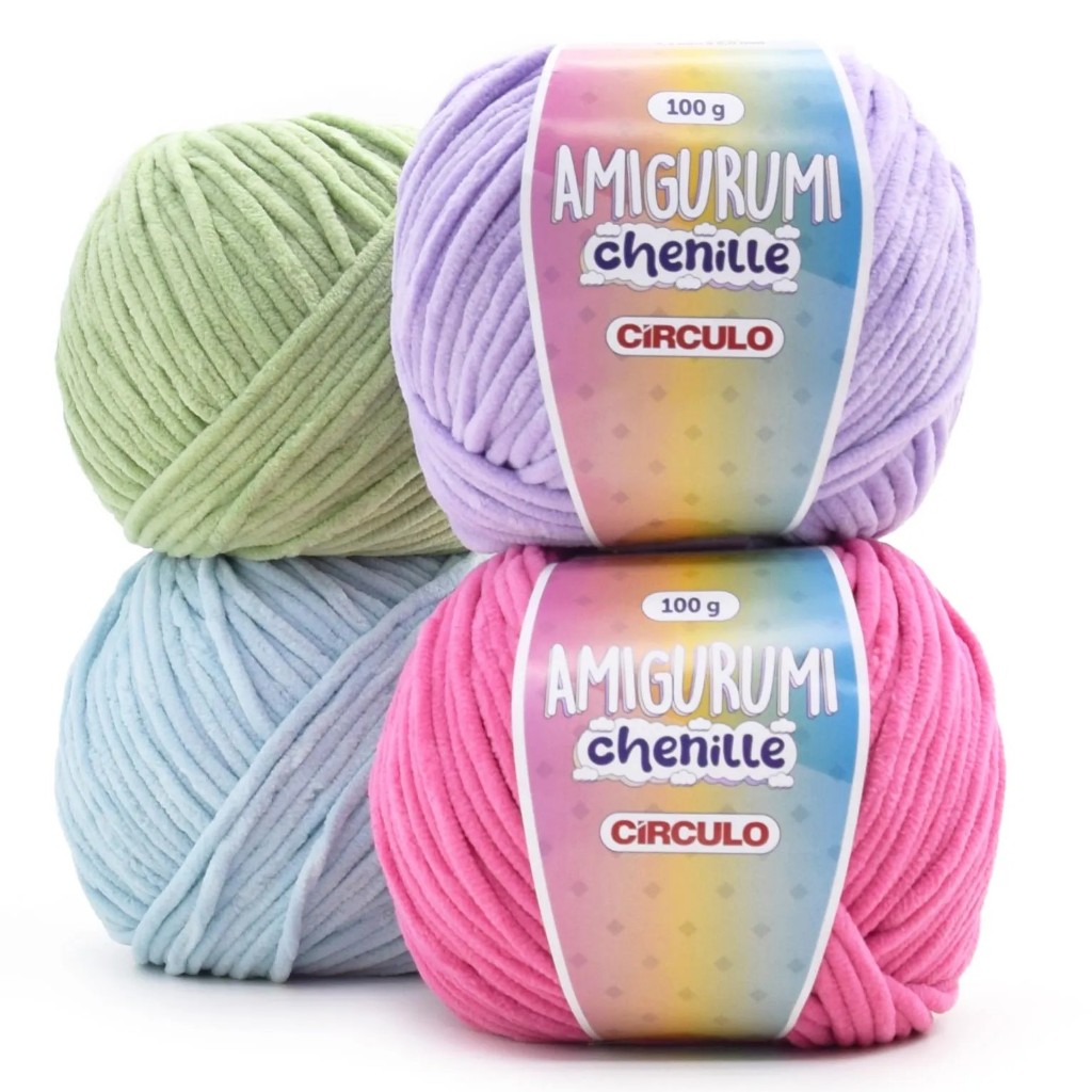 Fio Amigurumi Chenille Circulo 100g - 110m, 100% poliéster, ideal para crochê, macio e resistente.
