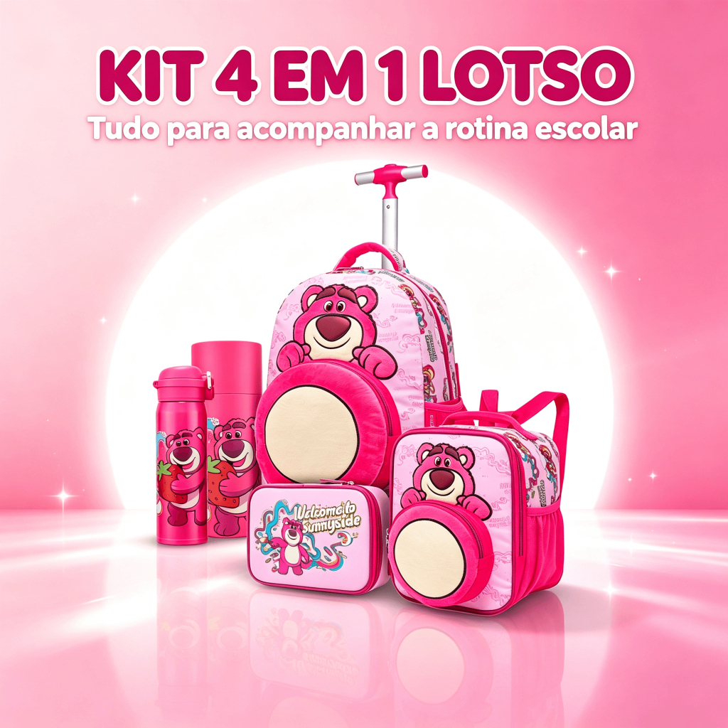 Kit Mochila Infantil Rodinha Lancheira Estojo Garrafa Lotso Toy Story Disney