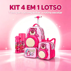 Kit Mochila Infantil Rodinha Lancheira Estojo Garrafa Lotso Toy Story Disney