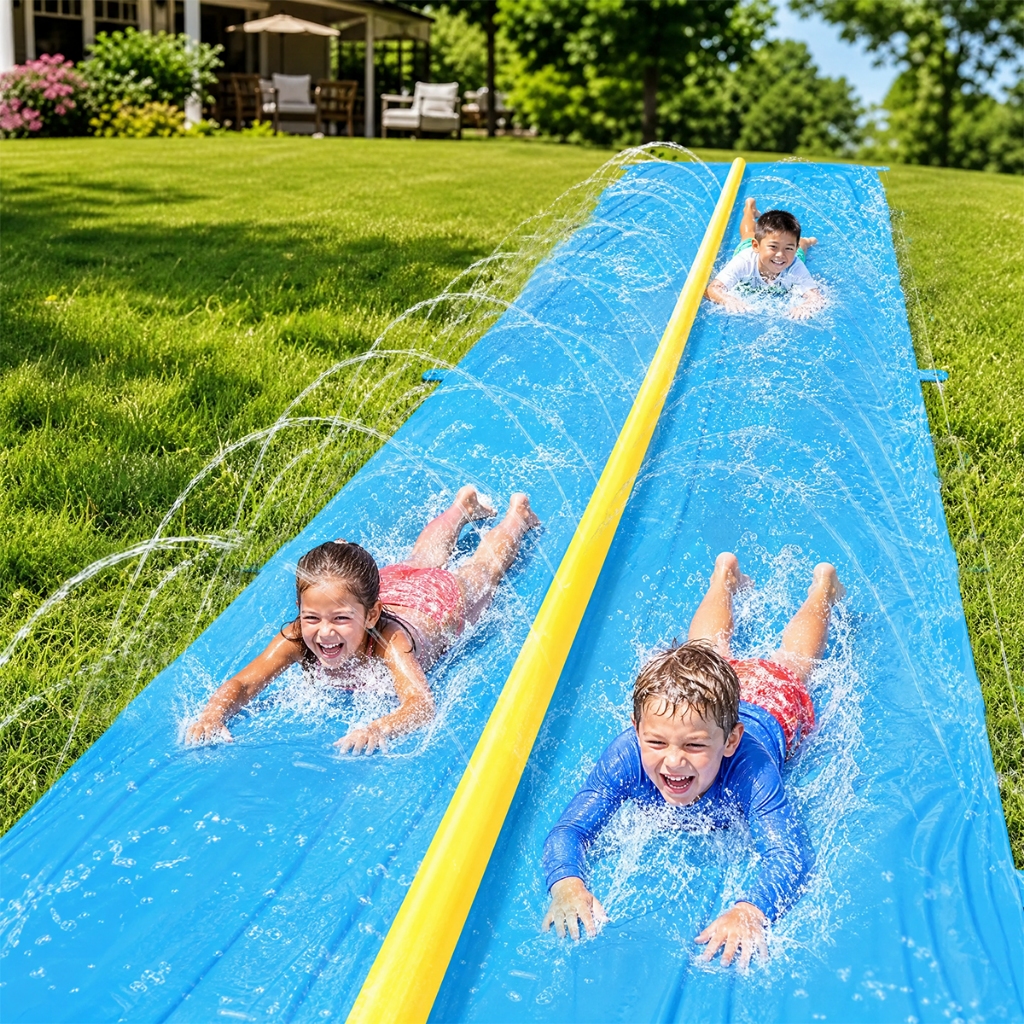 Brastoy Splash Pad Sprinkler Piscina Escorregador Inflável Duplo Toboágua De Pvc
