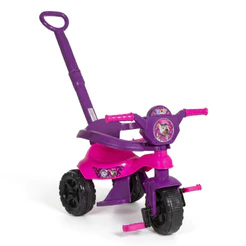 Motoca Triciclo Velotrol Roxo/Pink - Menina 1 a 3 anos Completa: Empurrador, Pedal, Protetor | QUEEN