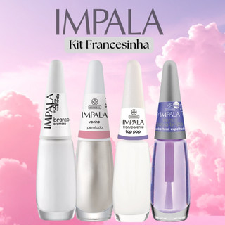Kit 4 Esmaltes Francesinha Impala Atacado Branco Verniz Extra Brilho Perolado e Transparente