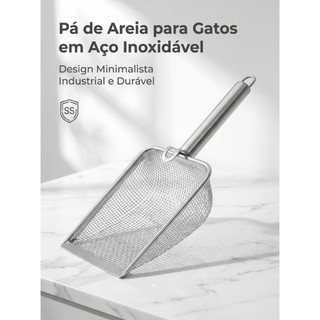Pá de Areia para Gatos em Aço Inoxidável com Malha Fina Coletor de Fezes para Caixa de Areia