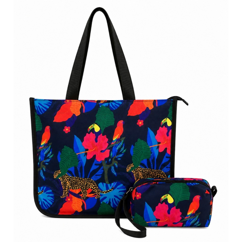 Bolsa Tote Verão Kit Sacola Praia + Necessaire Organizadora Maquiagem Estampada Envio Imediato