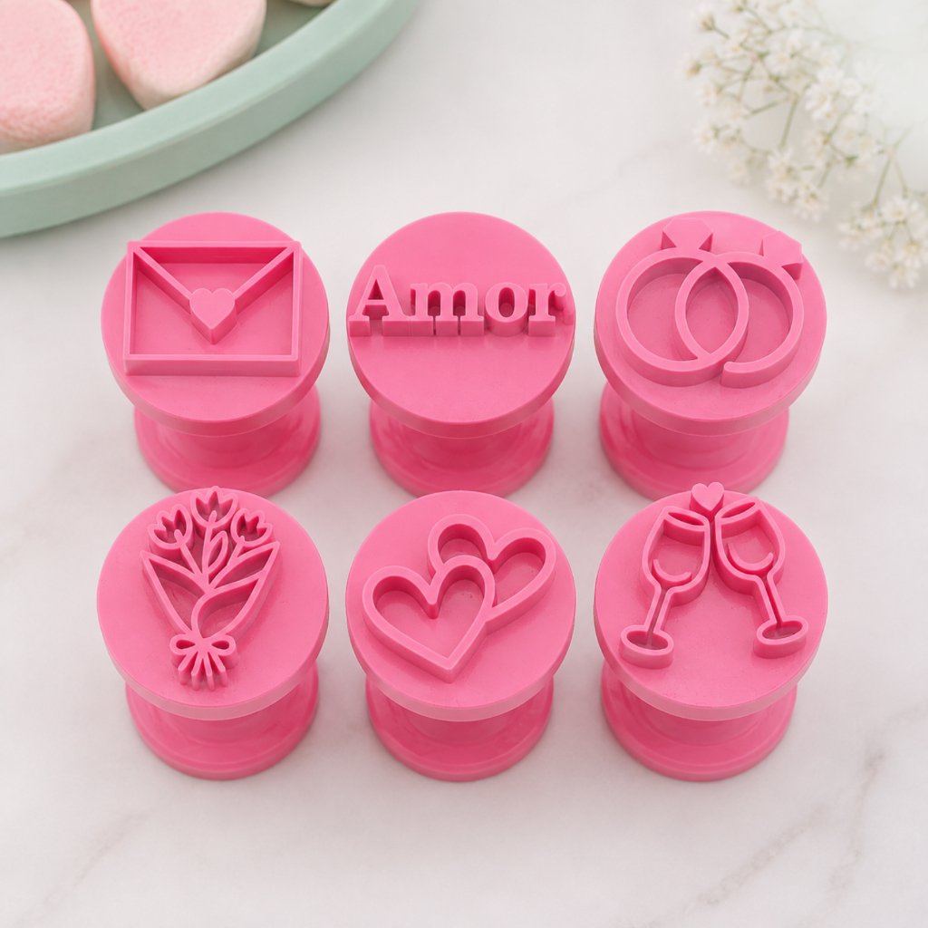 Kit 6 Carimbos Brigadeiro Casal Amor Namorados Marcador Doce Temático Casal Love