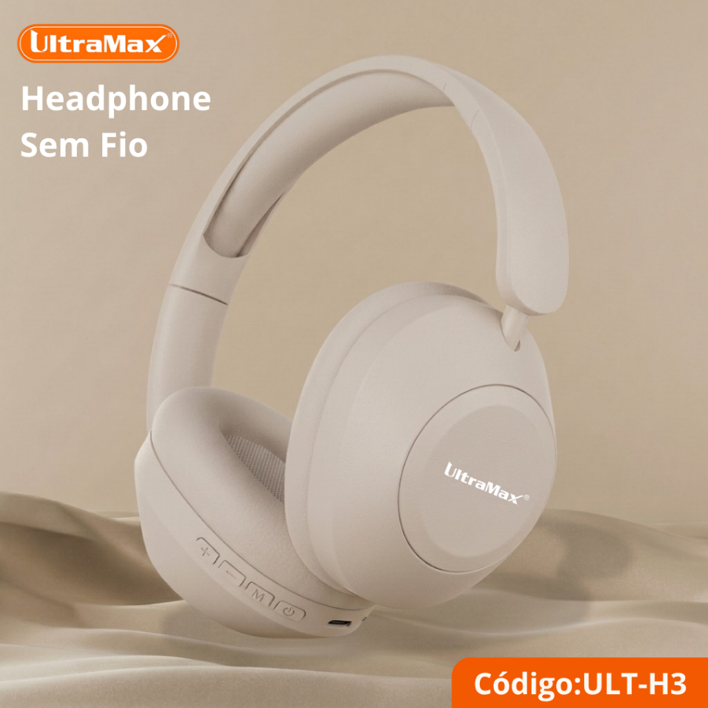 Headphone Fone de Ouvido Bluetooth UltraMax ULT-H3 Sem Fio Arco Regulável Numerado Conexão Multiponto