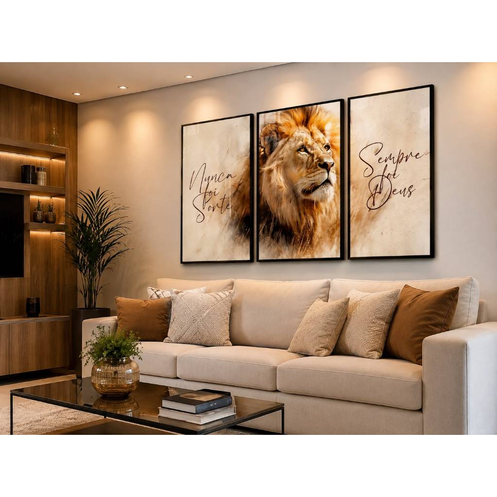 Quadros Decorativos Grande Sala Quarto Leao Nunca Foi Sorte Sempre Foi Deus 122x60 4k