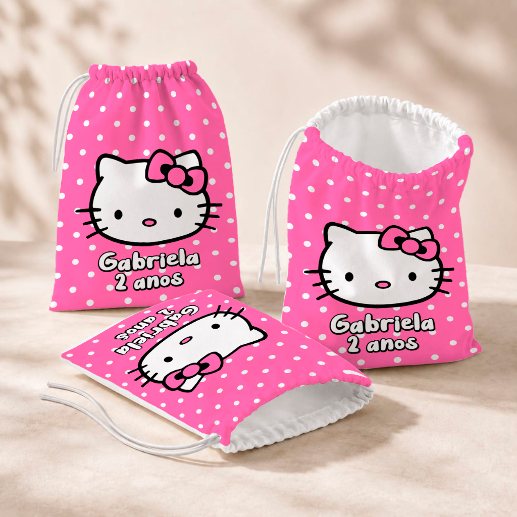 20 Sacolinhas Personalizada Festa Infantil 18x26 Aniversário Lembrancinha Hello Kitty Rosa M1